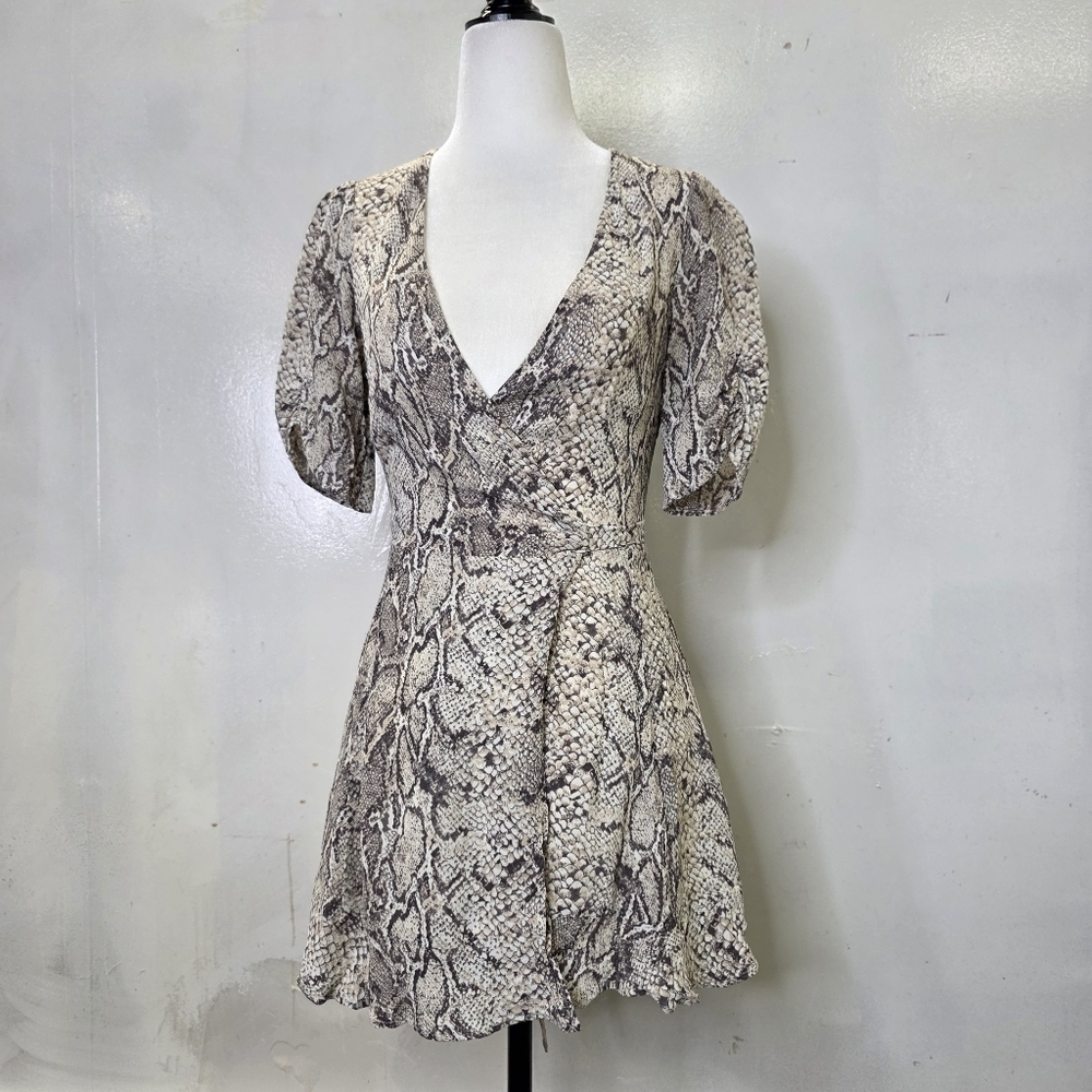 Reformation Snake print chiffon wrap mini dress